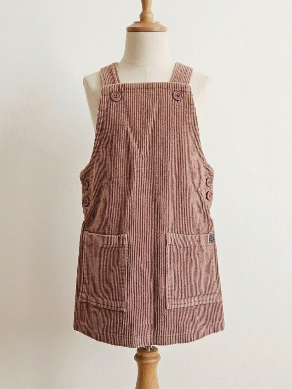 Deux Par Deux Corduroy Button-Strap Pinafore Dress - Dusty Rose. Size 5/110cm